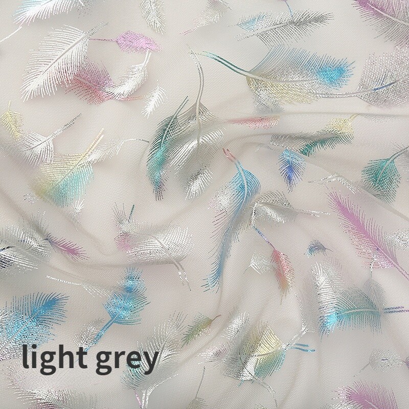 Feather Lace Mesh Fabric Sheer Tulle Glitter Tutu Skirt Dress Stage Costume Trim