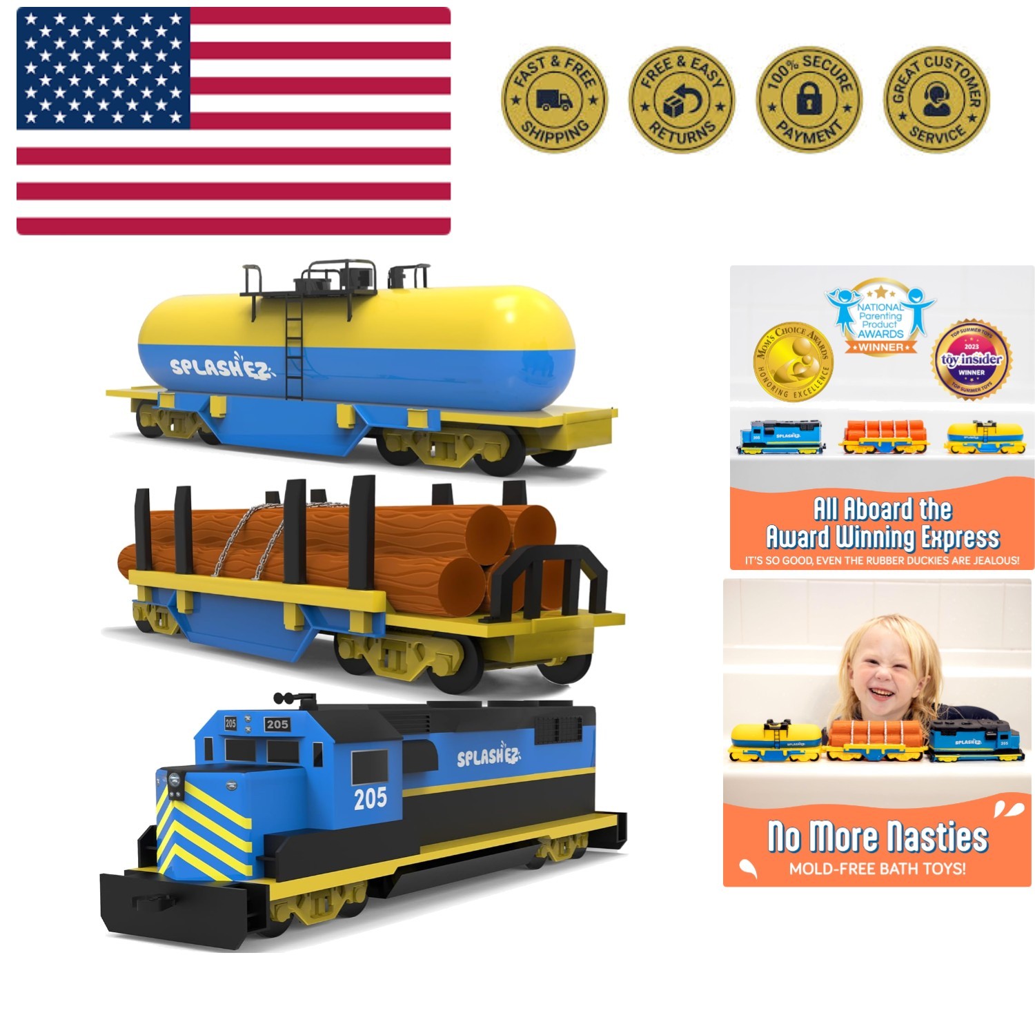 Train Toys for Bath | Mold Free Bath Toys for Kids & Toddlers with No Hole fo...