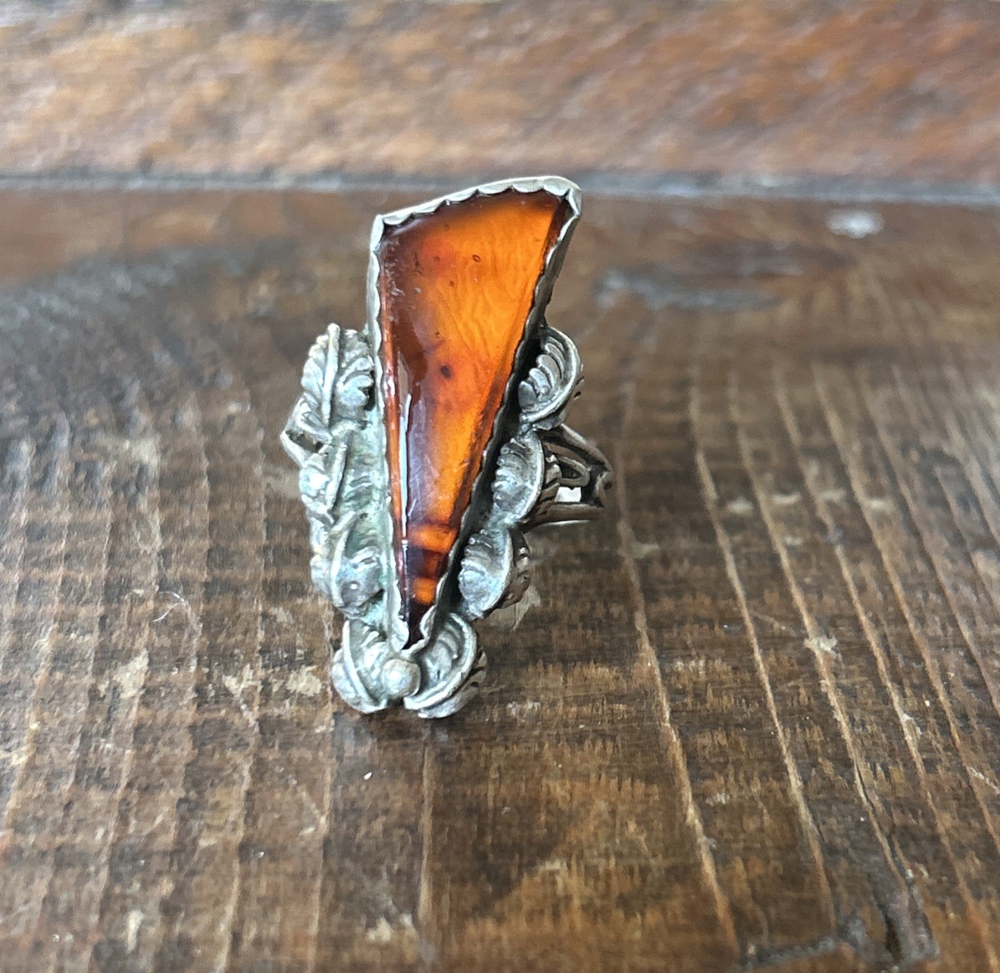 Vintage Sterling Silver Navajo Baltic Amber Ring Sz 11 Signed Son of Bear