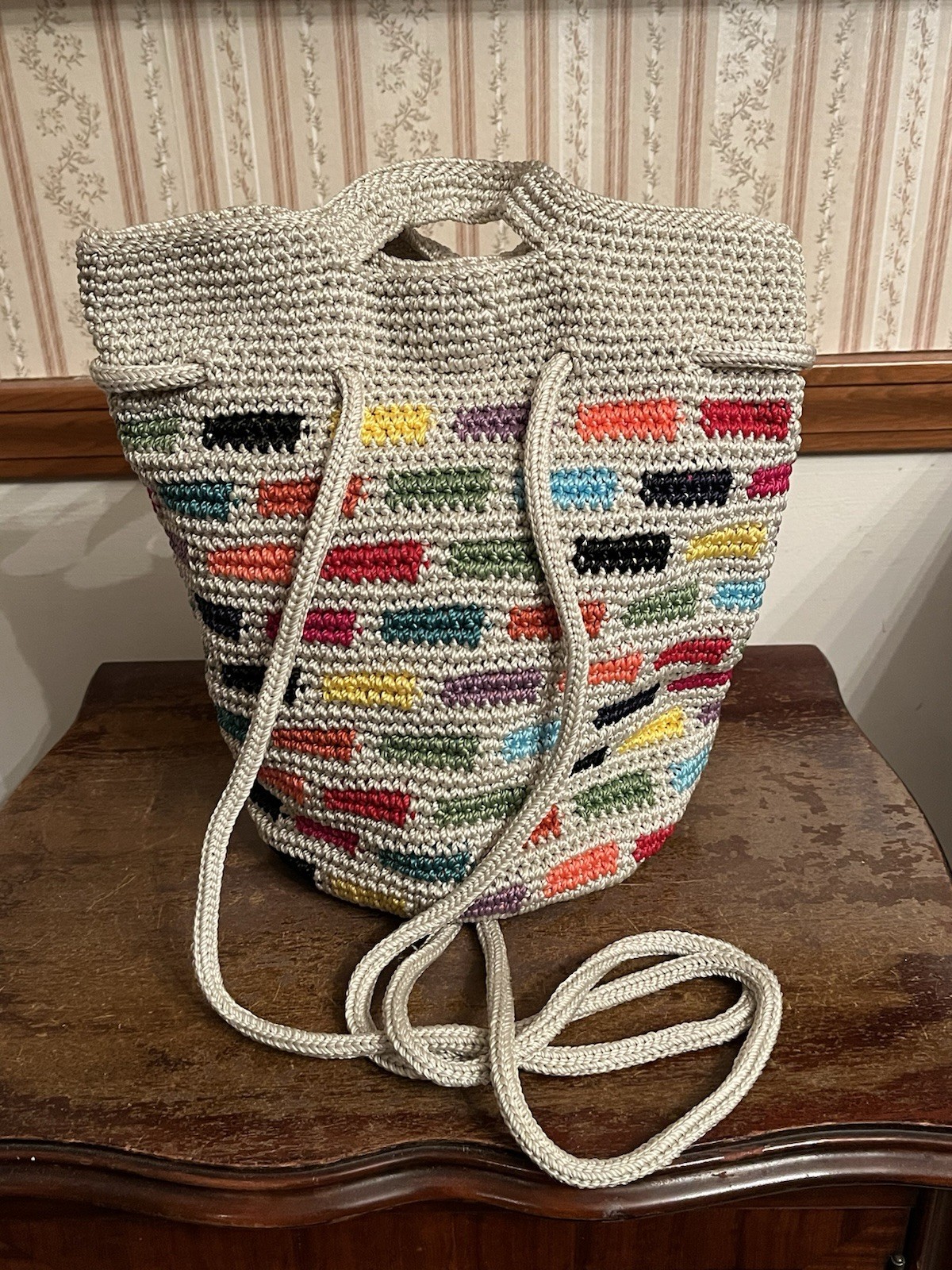 The Sak Dylan Crochet Backpack Dual Shoulder Straps Prisma Tile Small 10 Inch