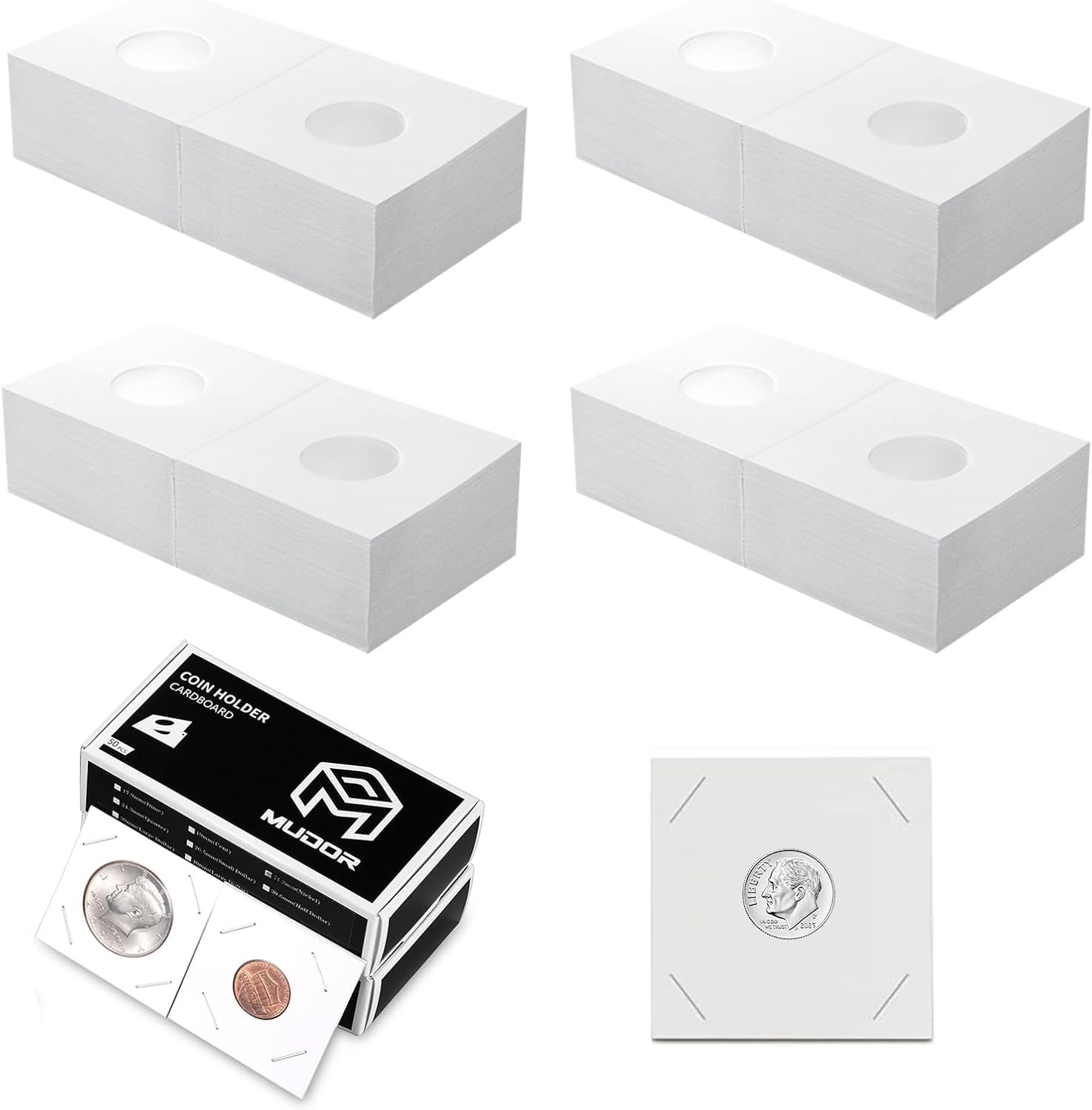 Upgraded Premium Coin Flips for Dime, 200 Pack Cardboard Coin Holder, Mylar Coin