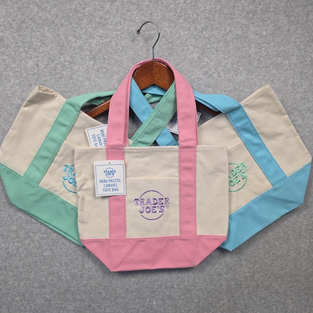 Trader Joe's  Mini Pastel Canvas Tote Bag Bags Set of 3