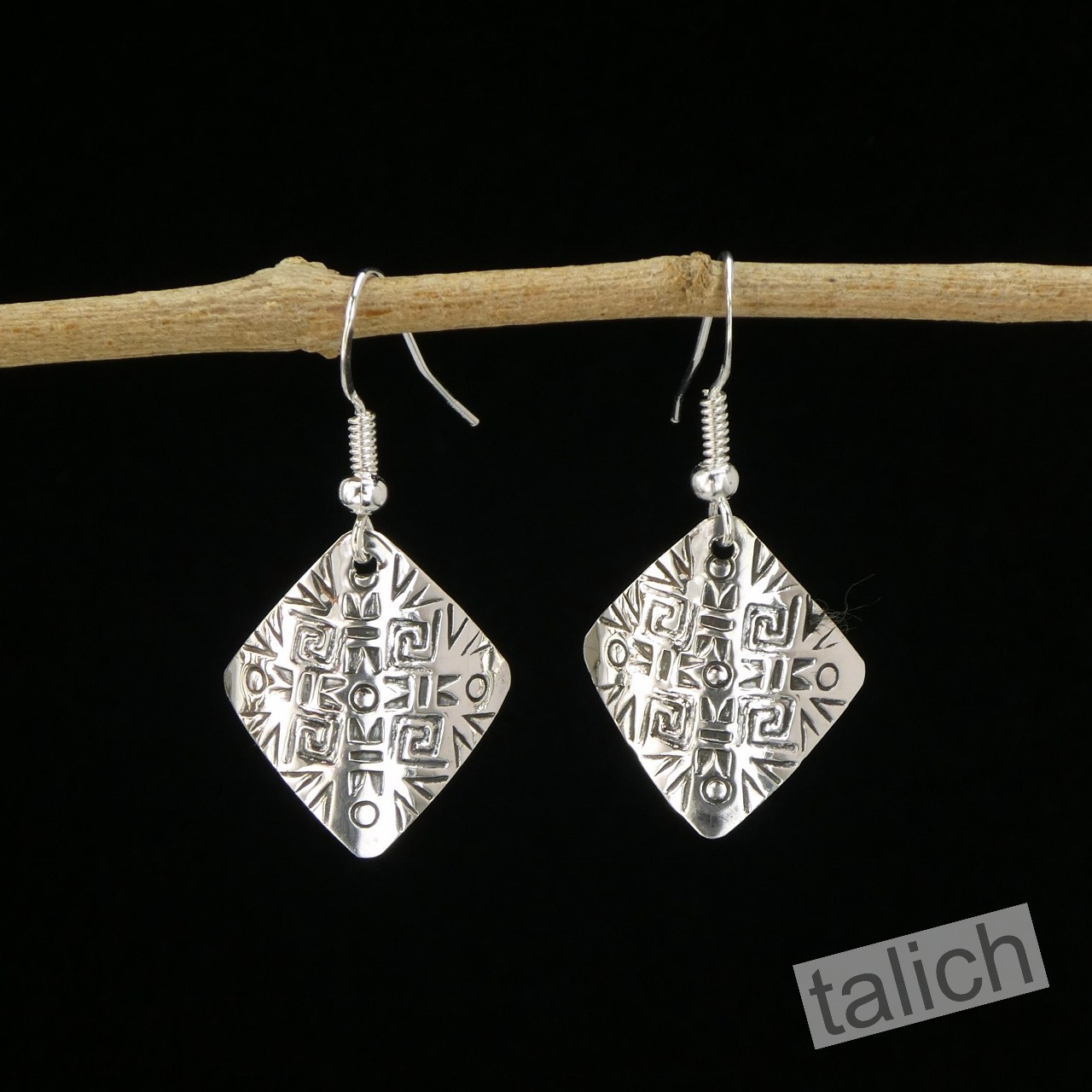Native American Navajo Handmade Stamped Sterling Silver Curved Drop Earrings #2