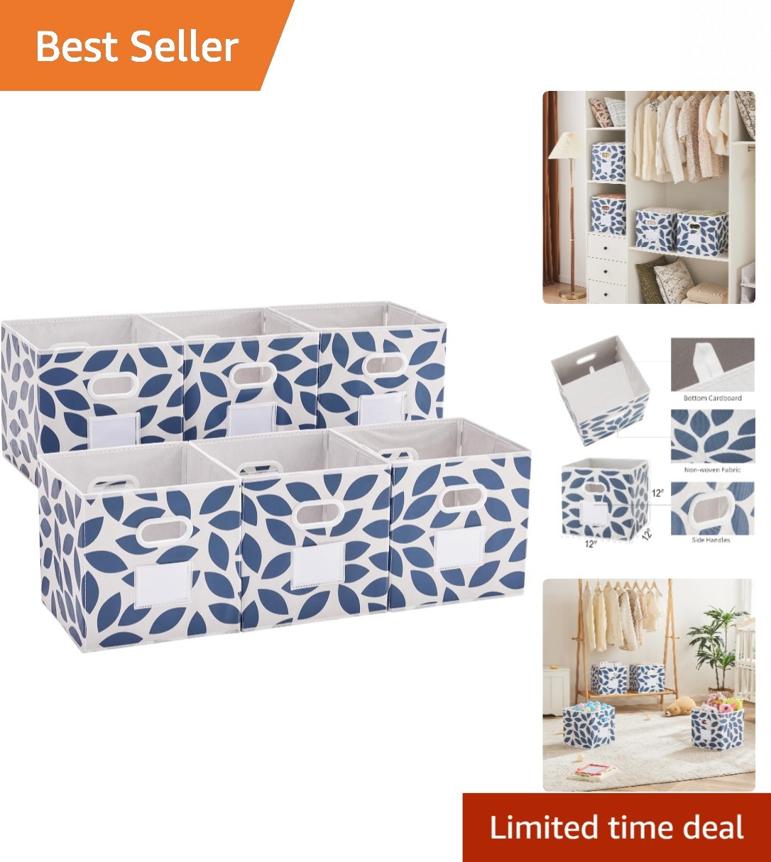 Space-Saving 6 Pack Blue Fabric Bins - Ultimate Solution for Closet and Bedroom