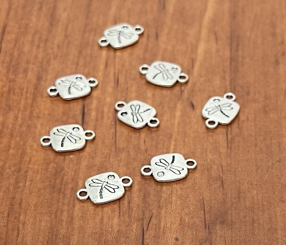 Silver Metal Dragonfly & Swirl Double Loop Jewelry Connectors Lot, Set of 8