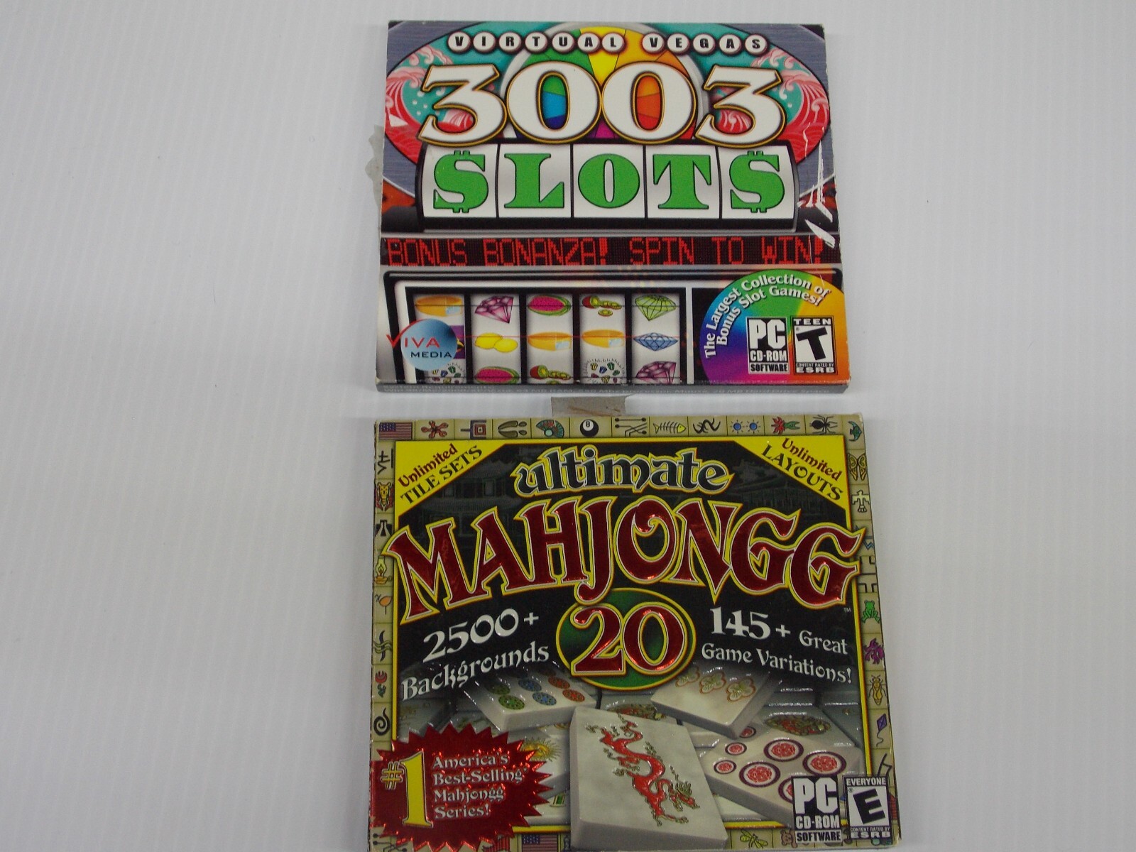 LOT OF 2 PC CD-ROM Software Video Games Ultimate Mahjong and 3003 Slots Virtual