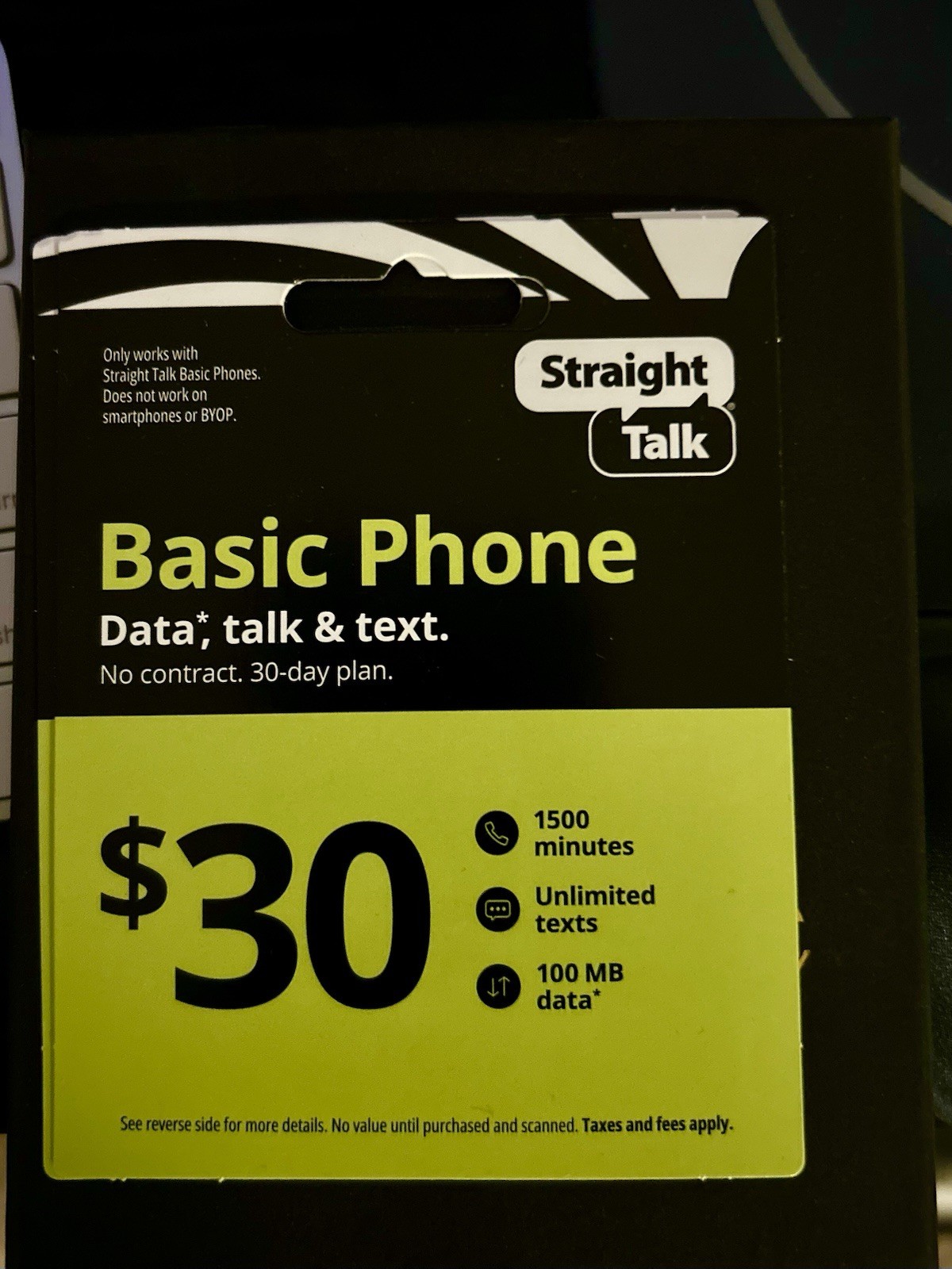 $30 Straight Talk Basic Phone Card • NOT FOR SMART PHONES • Not Used