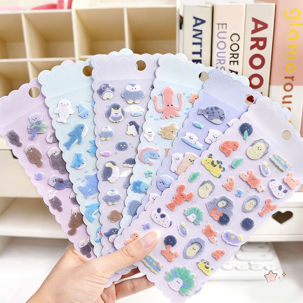 Fluffy Felt Animal Decal Stickers for DIY Projects - 9x20cm Self-Adhesive PVC