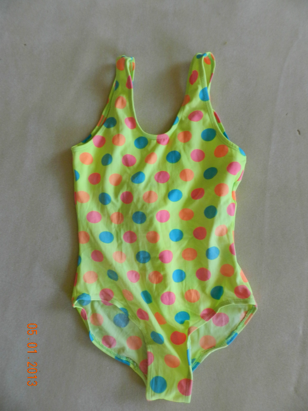 EUC Girls 8 "Kid Fusion" One-Piece Swimsuit Polka Dot Bright Yellow orange pink