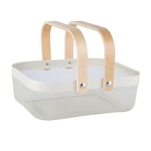 Metal Mesh Steel Basket, Storage Organizer Basket Garden Harvest Basket White