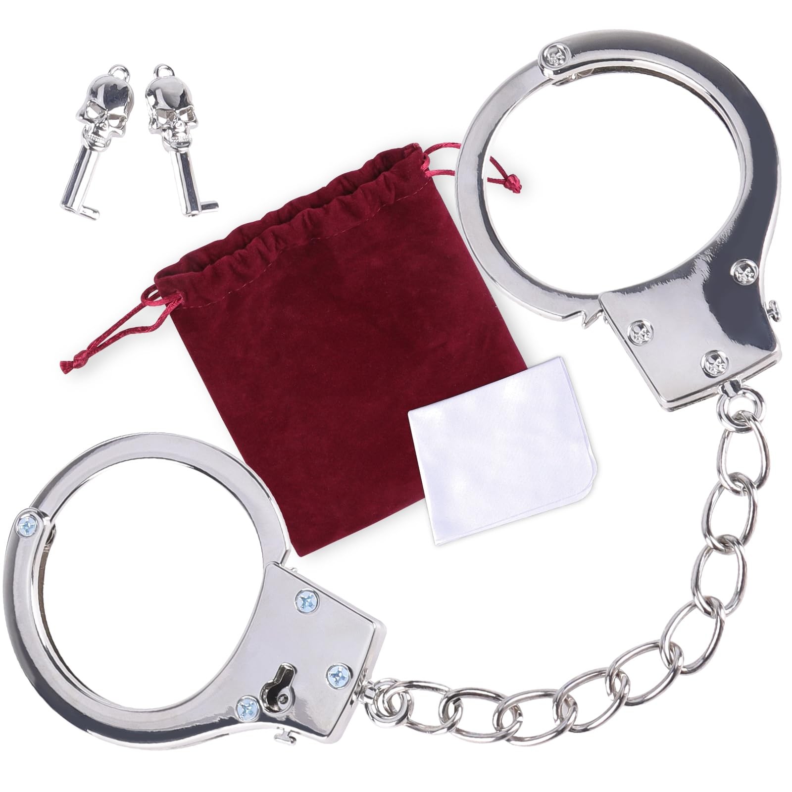 Metal Handcuffs with Two Skull Keys - Bedsecret Upgrade Prop Silver 