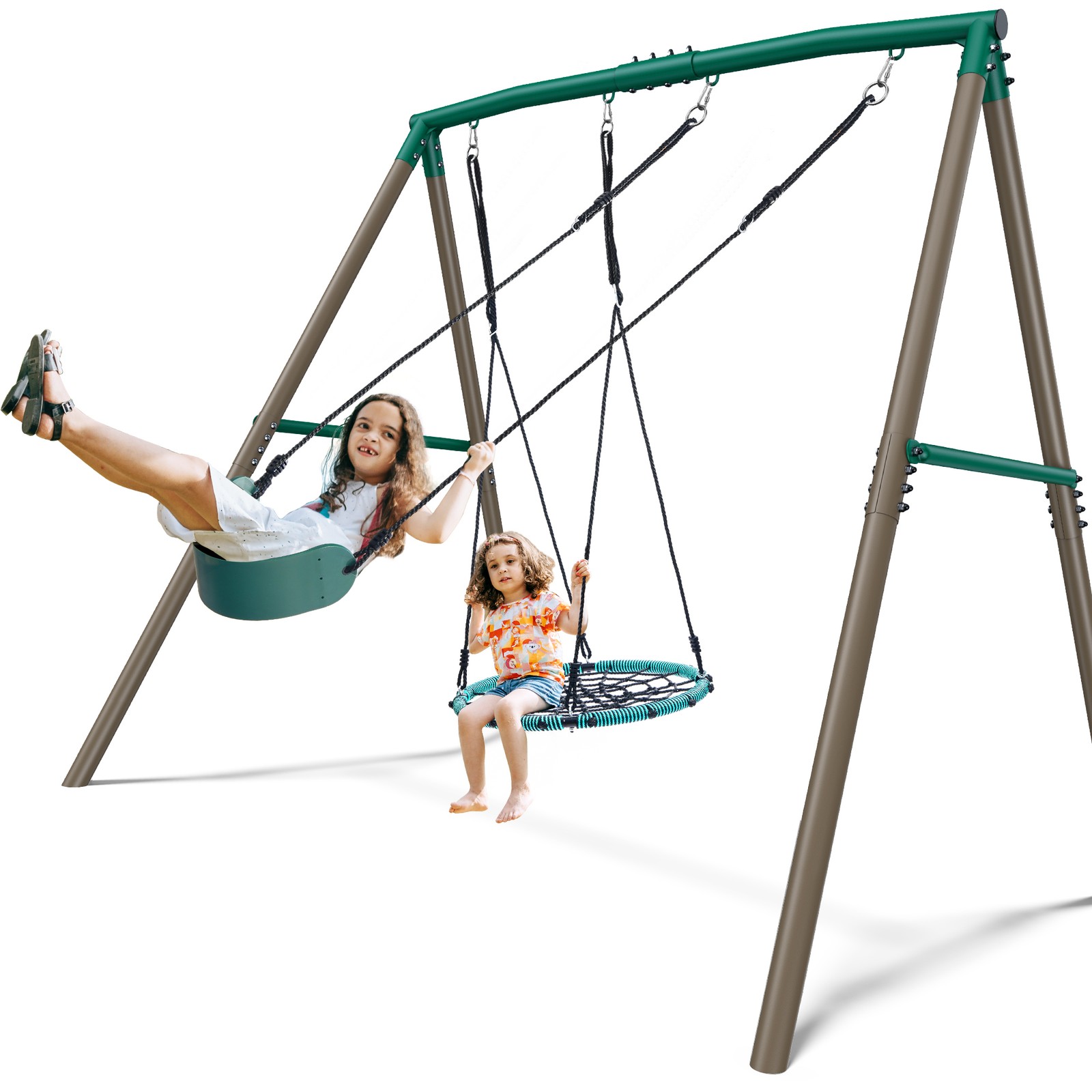 500lbs Metal Swing Set Heavy Duty Frame Kids Adult Outdoor Playset with 2 Swings