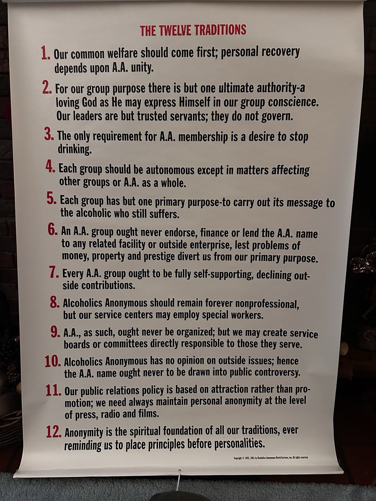 AA 12 Traditions Retractable Classroom Poster - Vinyl 36W X 50H