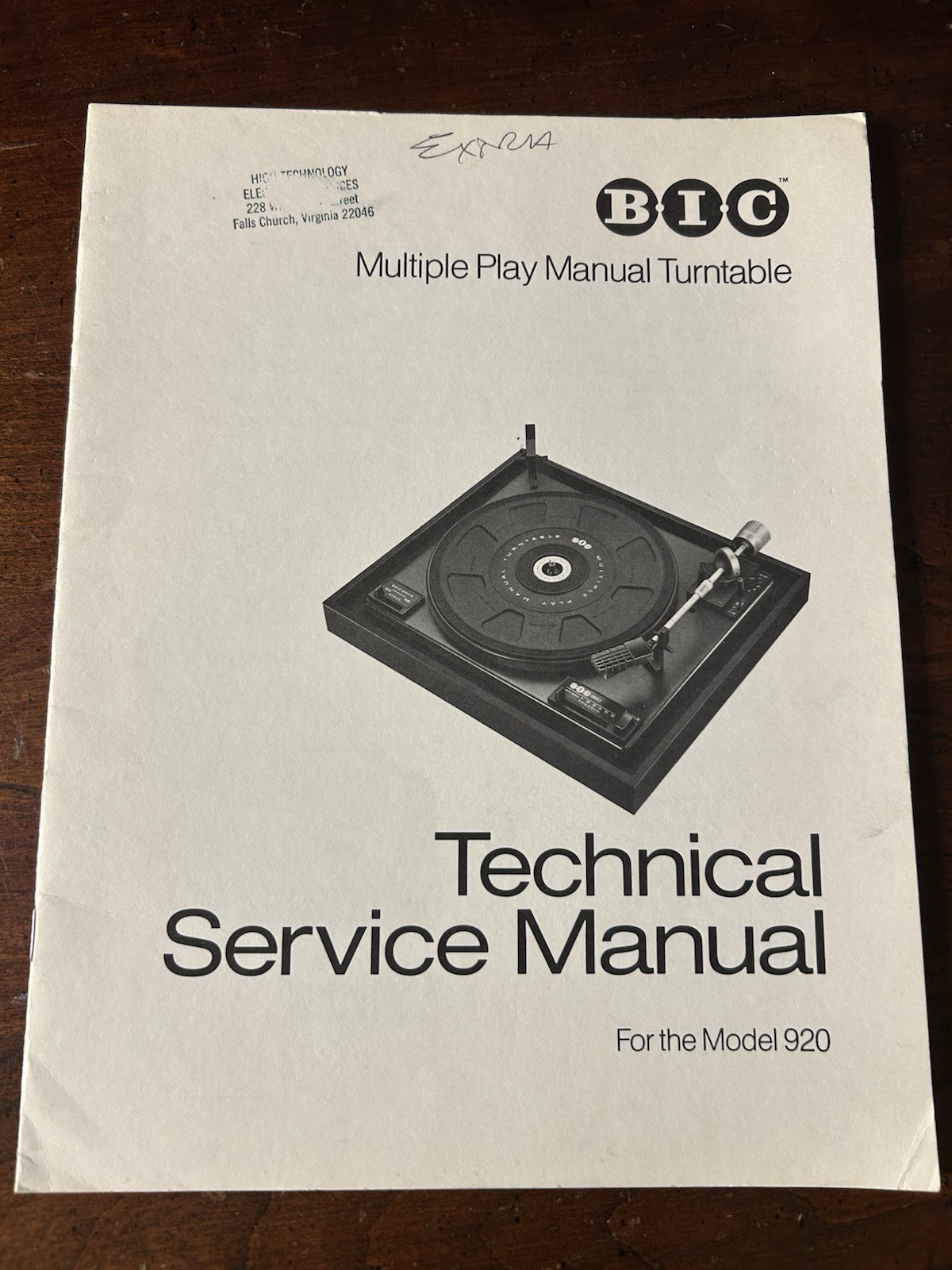 BIC Model 920 Turntable Record Player Technical Service Manual Original OEM