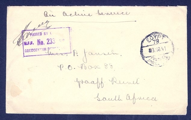 SOUTH AFRICA 1941 FORCES IN EGYPT OAS TO SO AFRICA