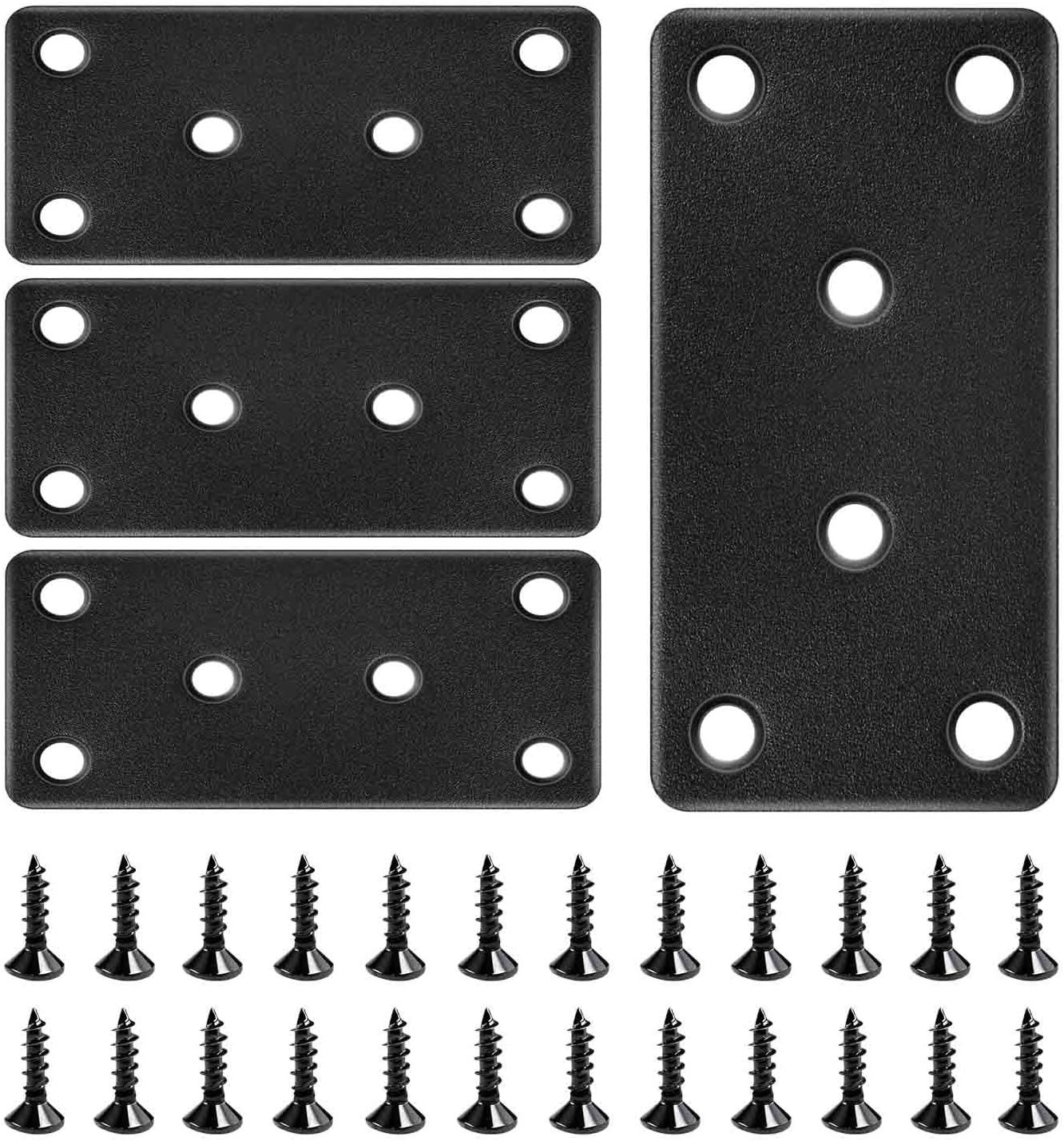 4 Pack Black Flat Mending Plates Steel Stainless Flat Bracket Mending Plate for 