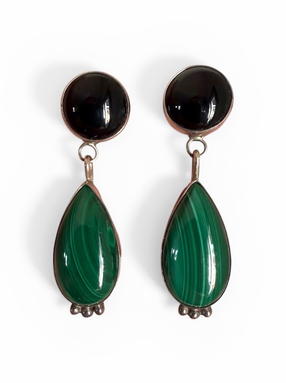 Navajo Turquoise Stone Sterling Silver Dangle Earrings Signed DL Garcia