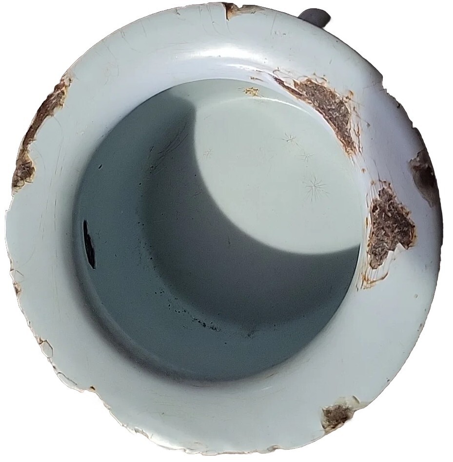 Blue Tin Enamelware Childs Handled Chamber Pot Painted Girl Goose Germany Vtg 