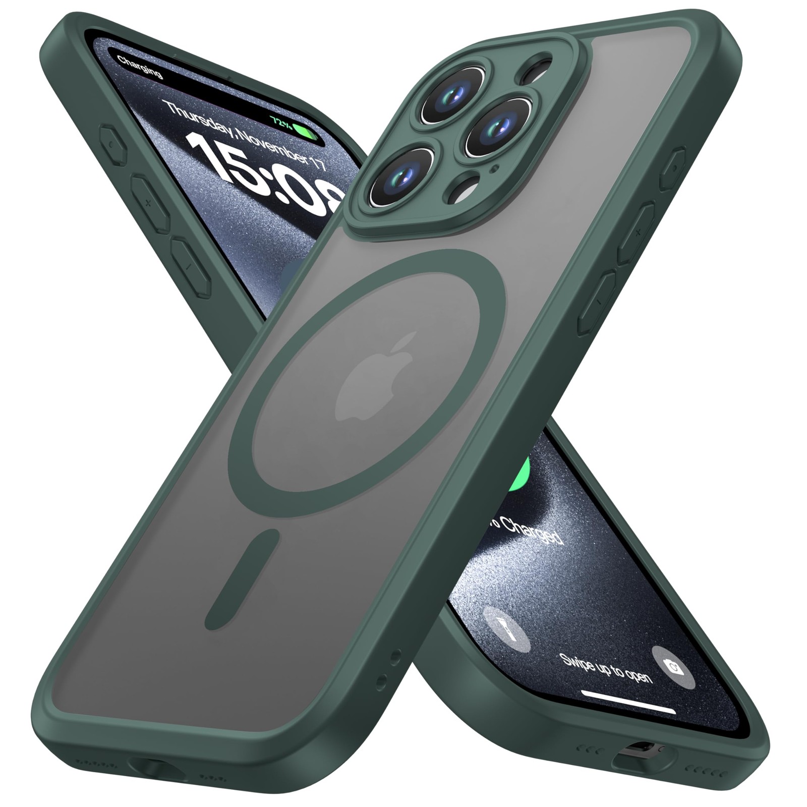 Magnetic Phone Case for iPhone 15 Pro Slim Translucent Matte Dark Green Guard