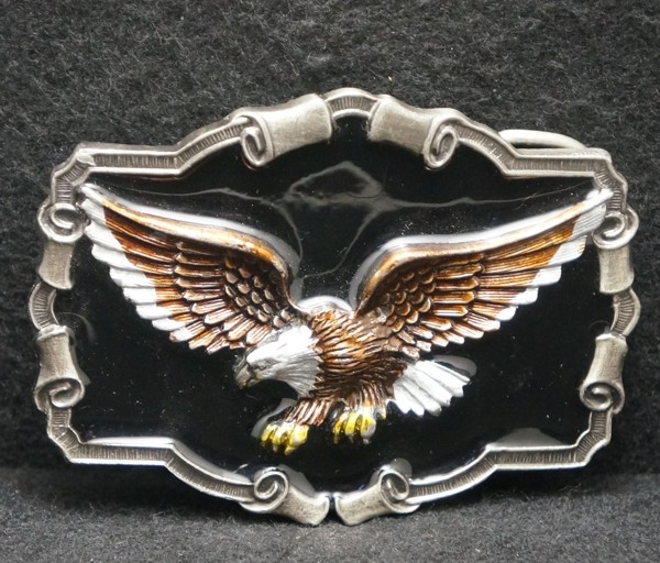 WK23151 *NOS* VINTAGE 1970s *EAGLE FLYING* BIRD ARTWORK MENS PEWTER BELT BUCKLE