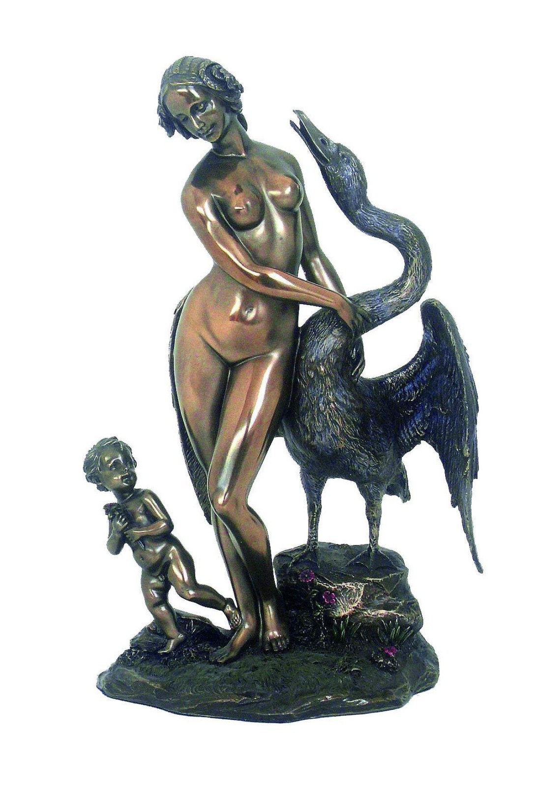 Leonardo Da Vinci Leda And The Swan Statue, 25Cm Bronze-Finish Resin, Italfama