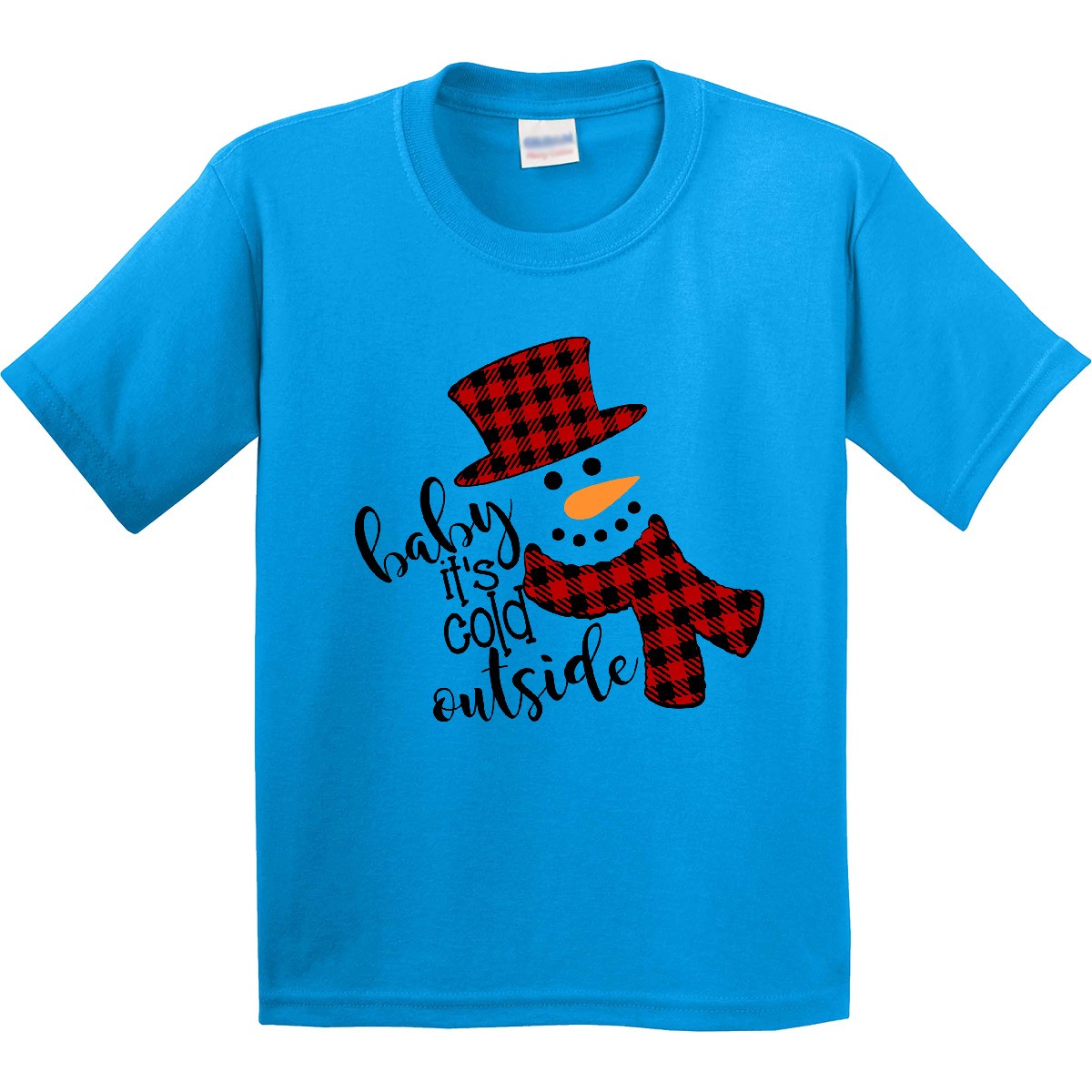 Inktastic Baby It's Cold Outside Cute Snowman In Plaid Print Youth T-Shirt Top