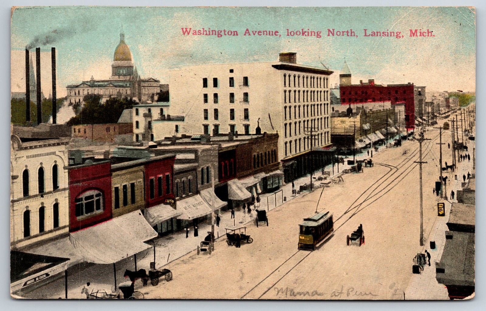 1914 Lansing, MI Postcard - Washington Avenue, Lansing, Early 20th Century