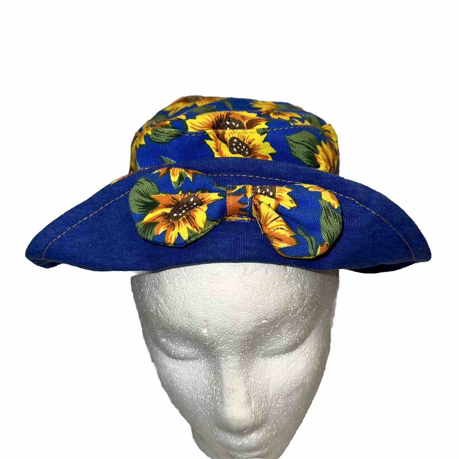 Sunflower Bucket Hat with Bow Womens Blues, Yellows, Browns.  Unique. Unbranded