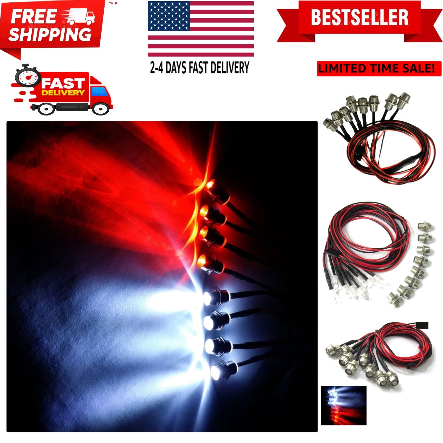 8Leds LED Light Headlights Taillight Kit Accessories Compatible with Traxxas ...