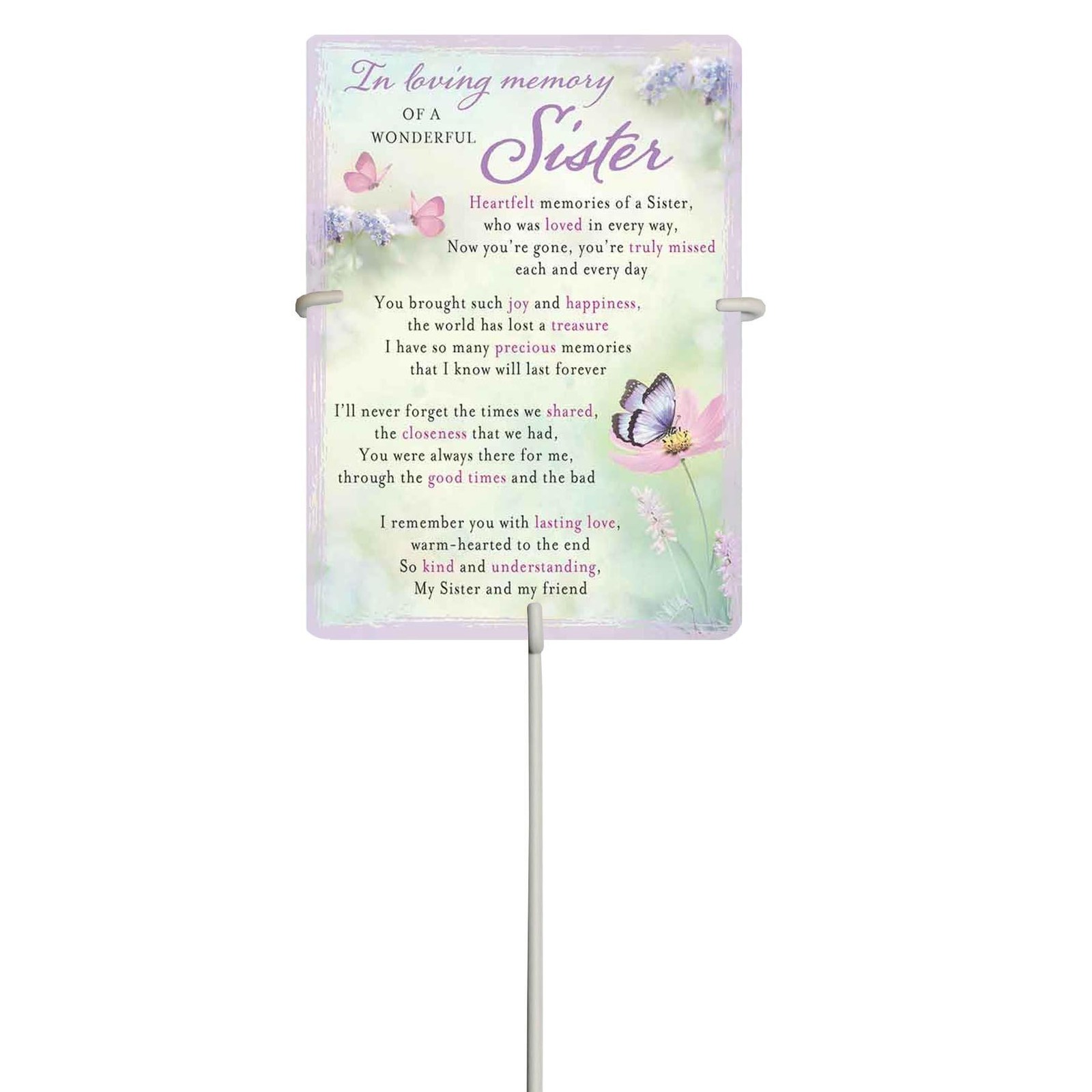 Wonderful Sister Graveside Memorial Card Weatherproof with Metal card Holder