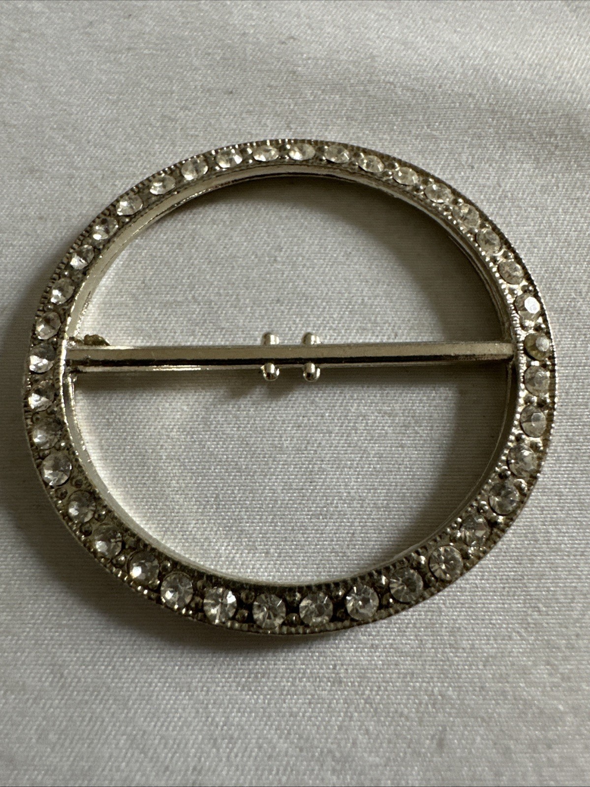 Vintage Round Rhinstones Belt Buckle Silver Tone