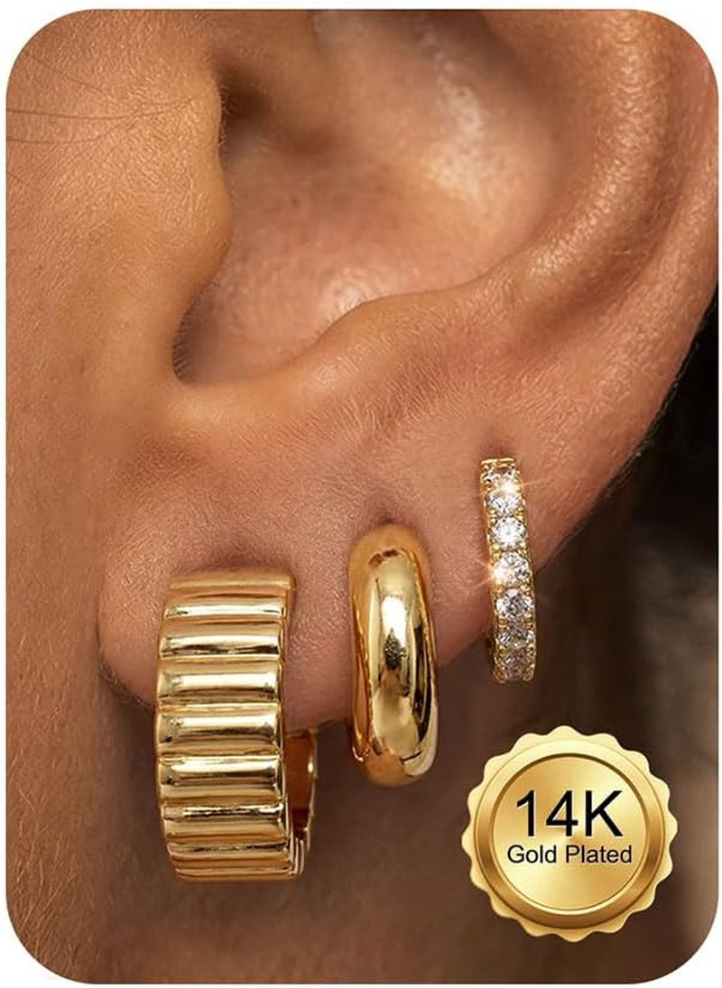 14K Gold Plated Chunky Hoop Earrings for Women - Hypoallergenic Huggie Hoop Earr