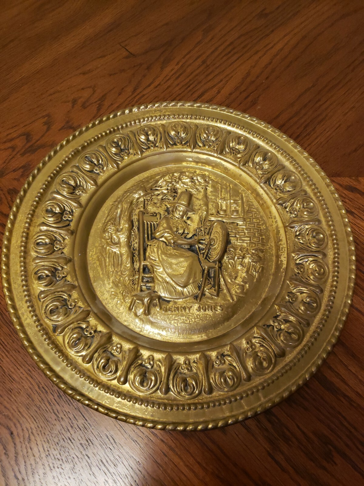 Peerage Brass Wall Art Plate Jenny Jones Spinning Wheel  12 inch Vintage 