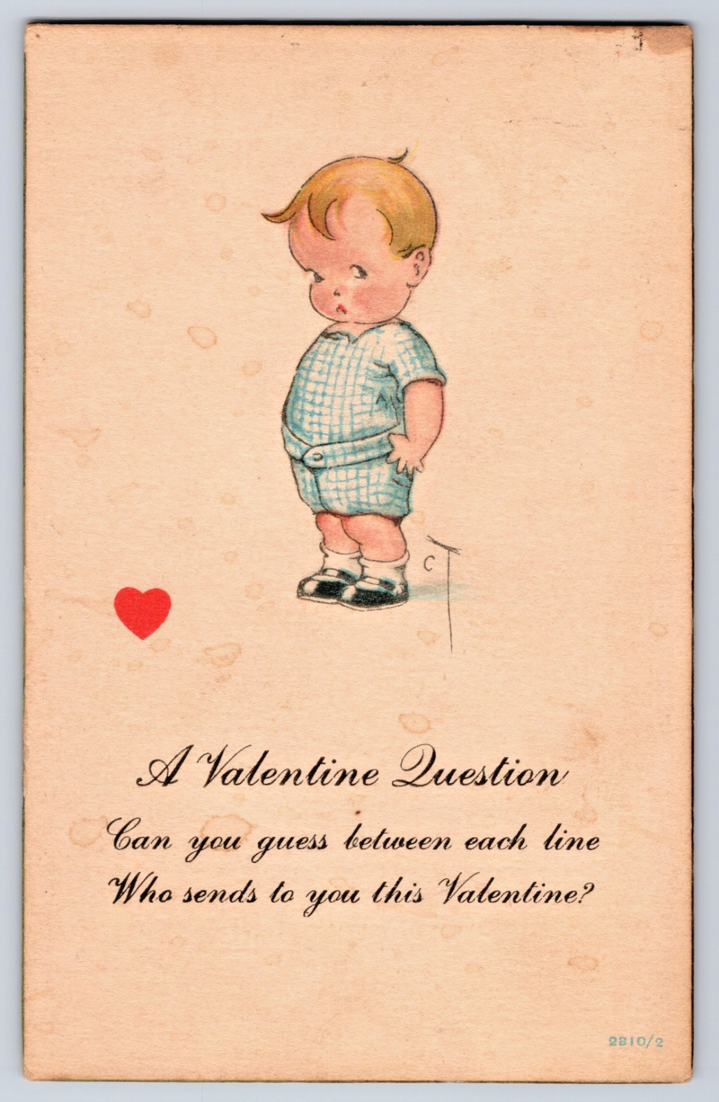 Valentine Question Can You Guess Between Each Line Boy Heart 1910s Postcard