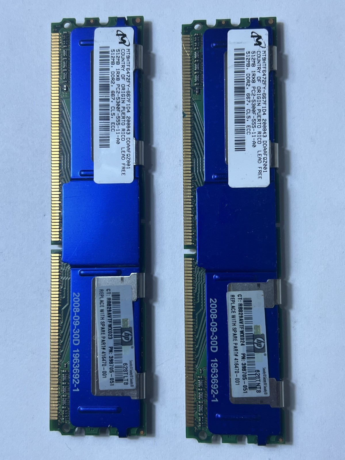 Micron MT9HTF6472FY-667F1D4 1GB RAM 2x 512 Mb 667 MHz - PC2-5300F (DDR2-667) DDR