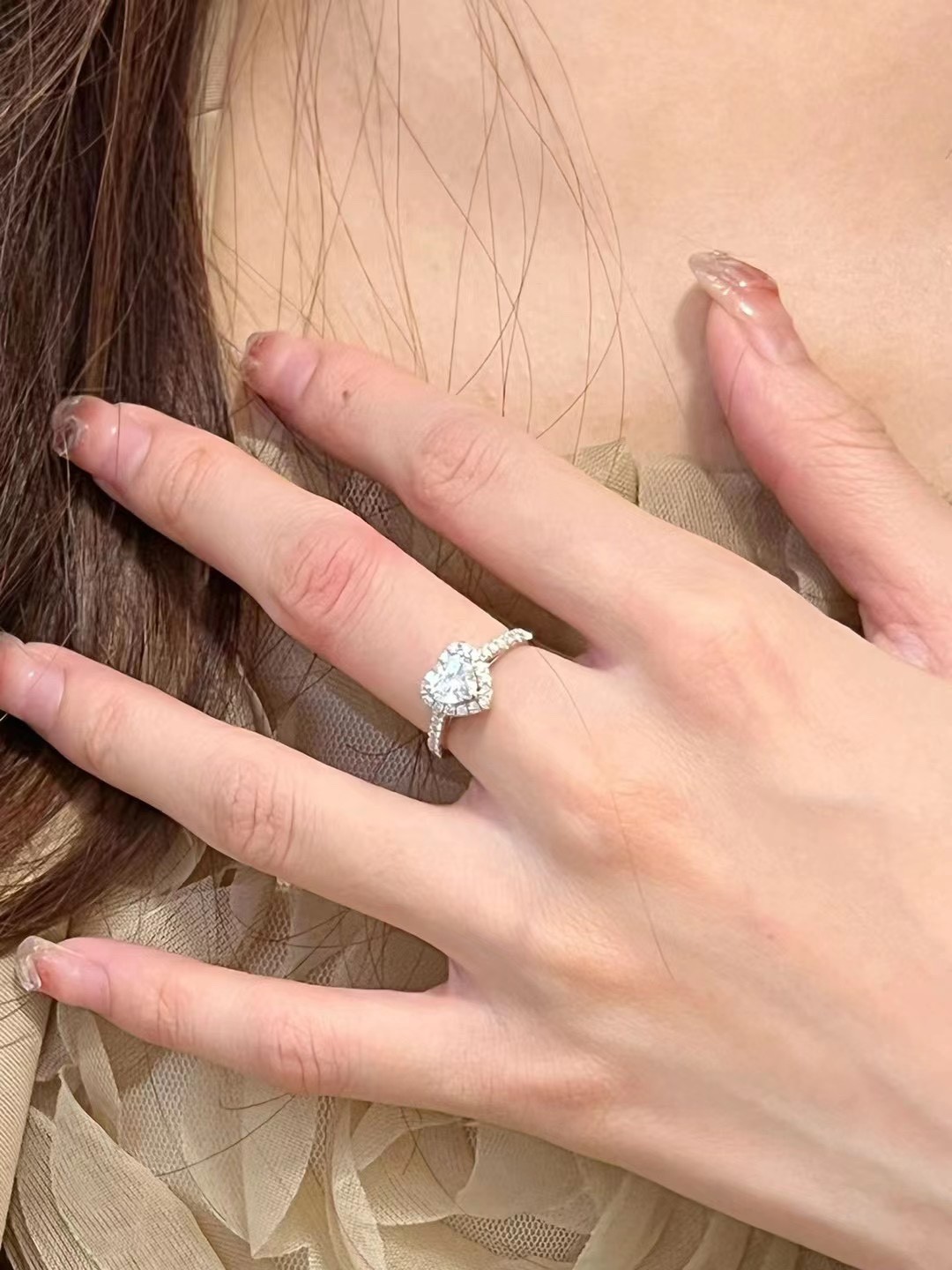 Elegant Halo Round Cut CZ Diamond Ring White Gold Plated Women Engagement