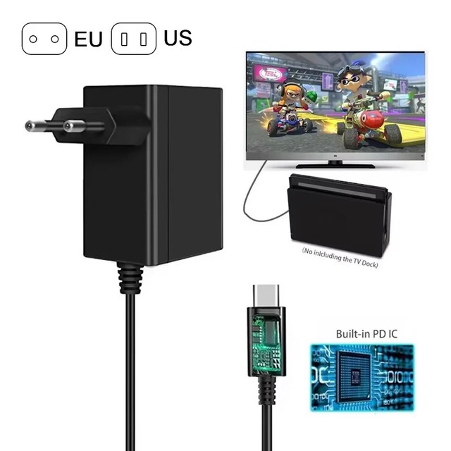 EU/US Plug AC Adapter Charger For Nintendo Switch / OLED USB Type C Power Supply