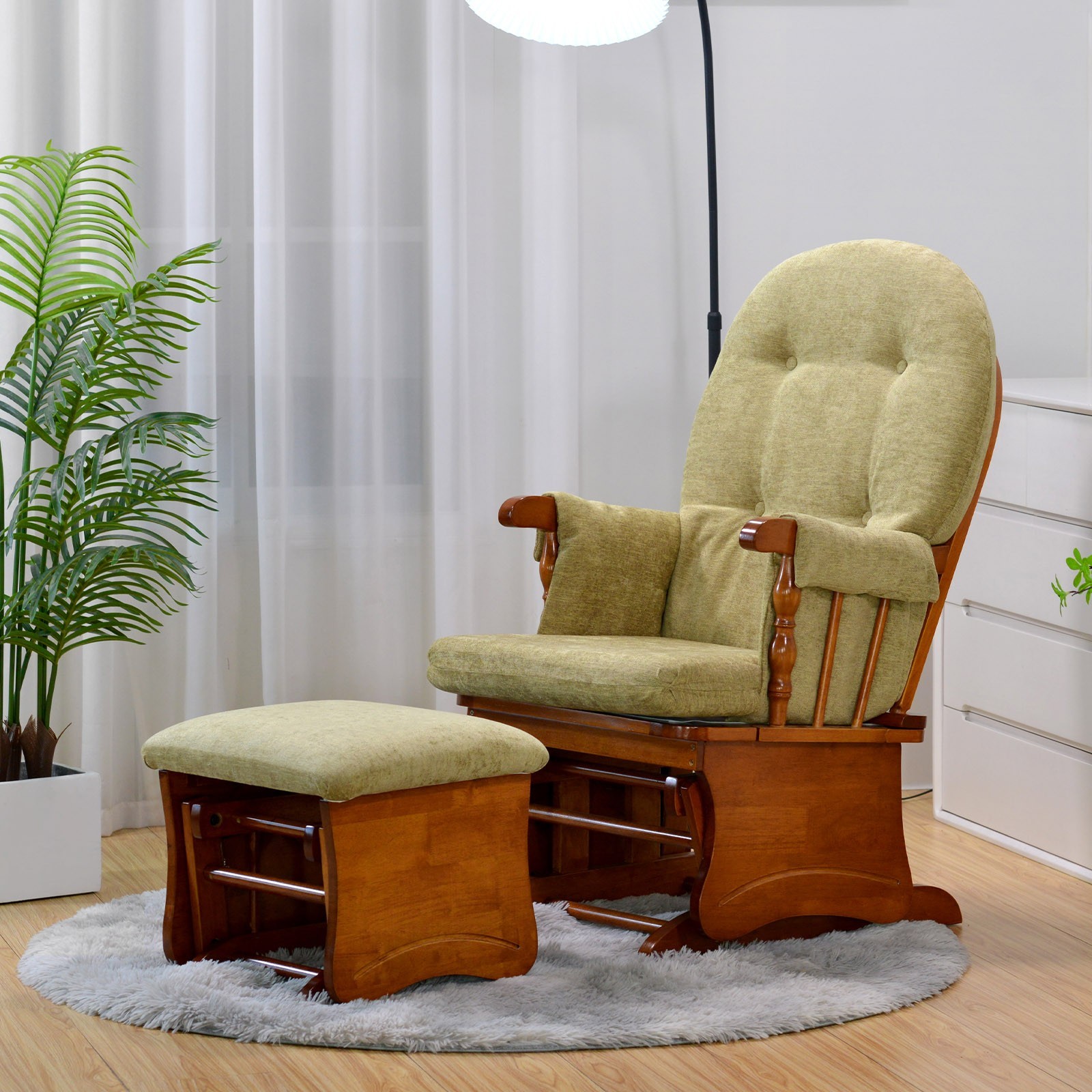 Solid wood Glider Chair Thick Cushion Rocking Chair for Reading &Nursing,USA