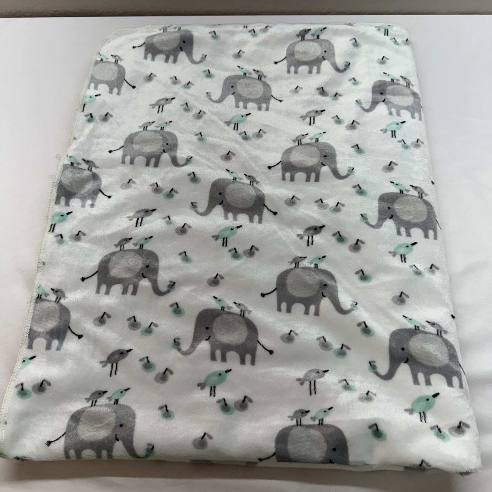 S L Home Fashions Baby Blanket Security Gray White Lovey Elephant Birds