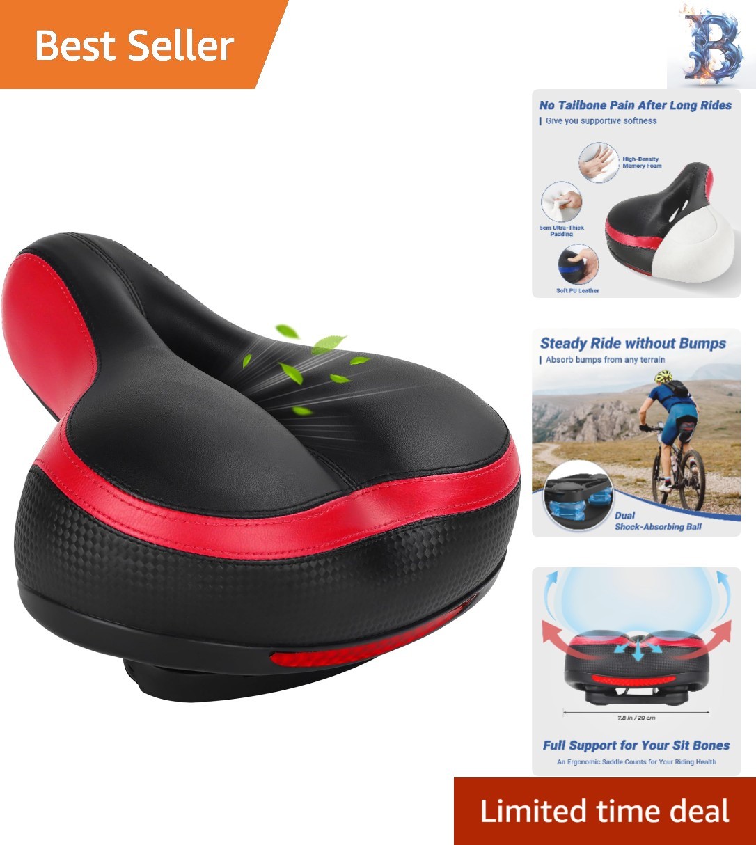Comfort-Built Bike Seat: Memory Foam with Shock Absorbers & Waterproof Cover