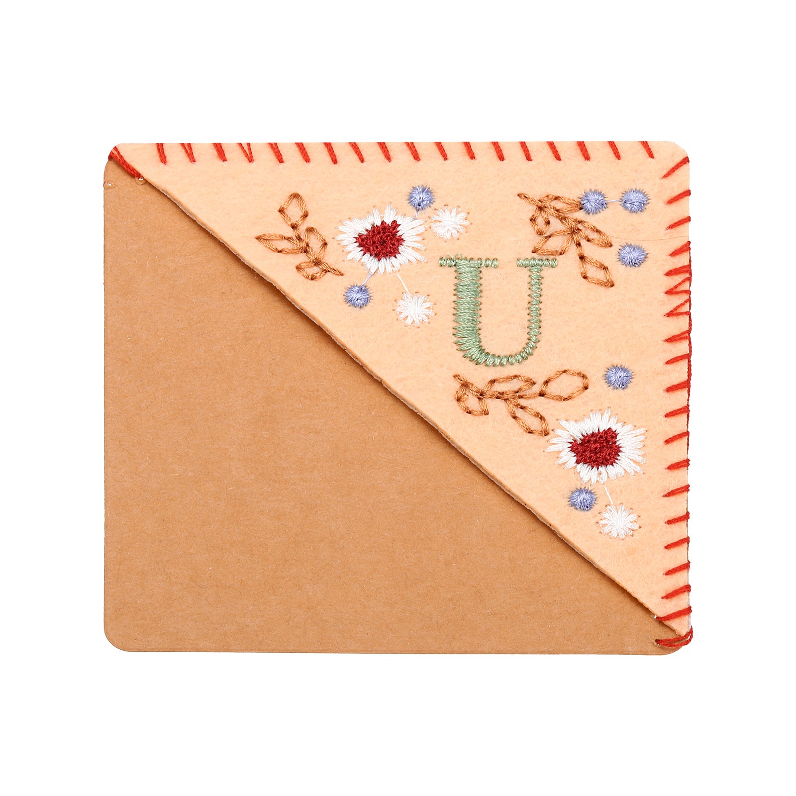 Embroidered Corner Bookmark Flower Stitched Book Page Mark Pink Letter U
