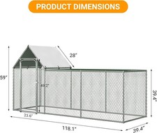 GRAVEE Walk-in Metal Chicken Coop 10x3.3x5FT Poultry Cage Pet House Run Cover