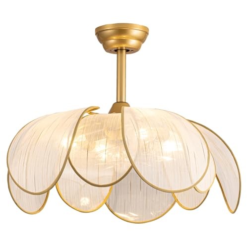 26" Flower Ceiling Fans with Lights and Remote Control,Boho Chandelier Fan Gold