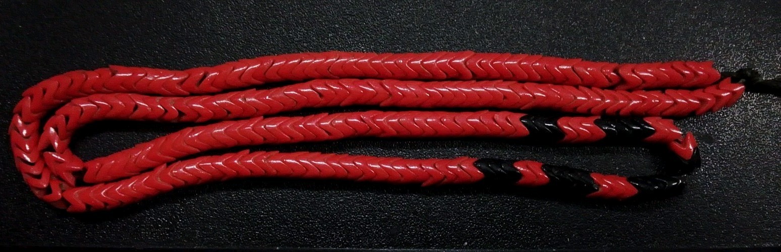 Antique Czech Glass Snake Beads Strand 24" Black And Red Coral Style