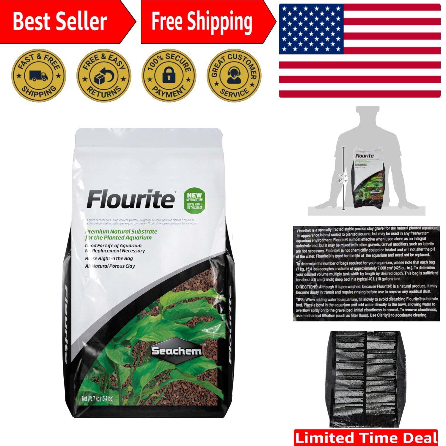 Seachem Flourite 15.4 lbs Aquarium Gravel - Ideal for Healthy Plant Growth