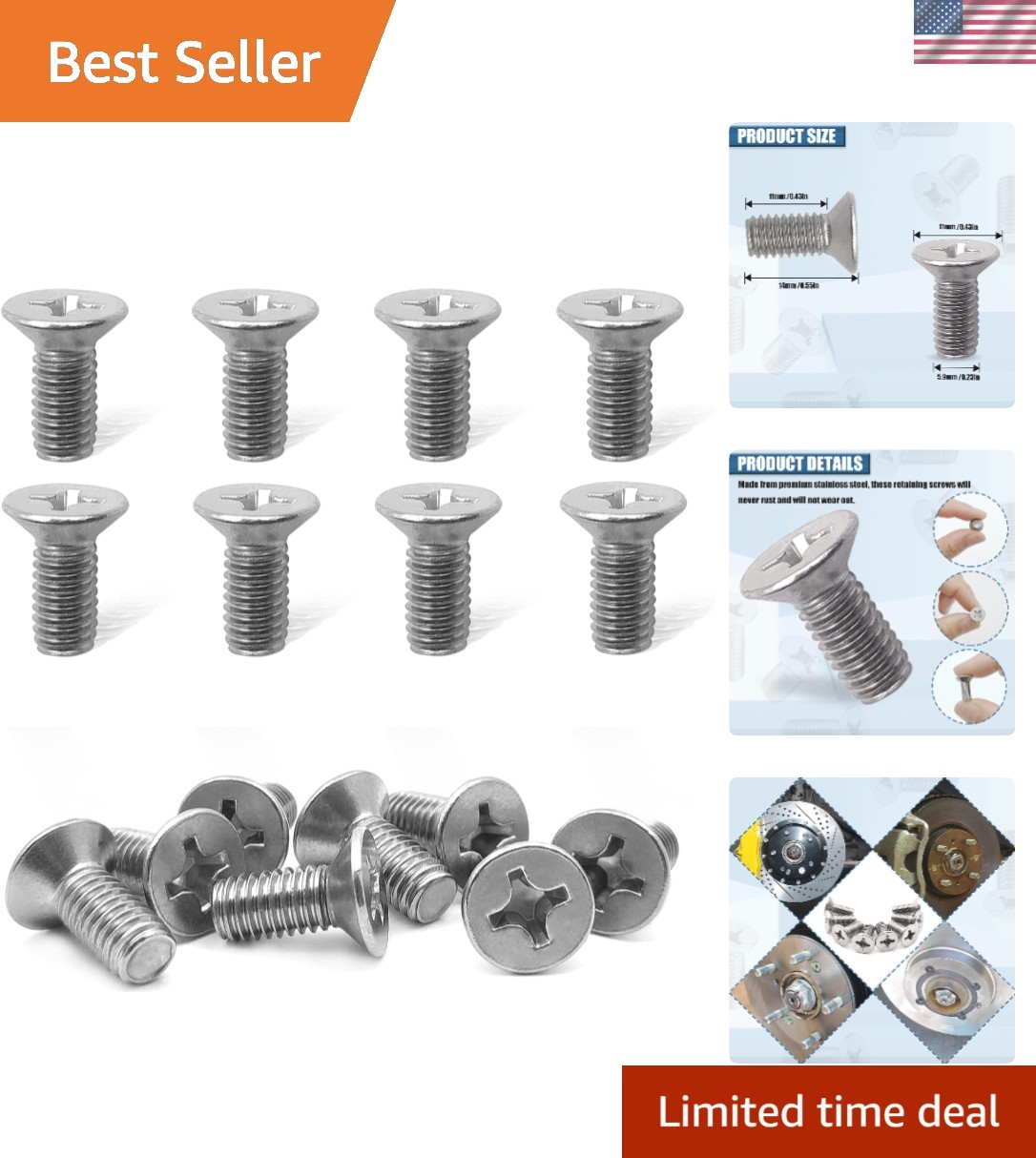 8Pack Stainless Steel Brake Disc Rotor Screws, Stainless Steel Retaining Scre...