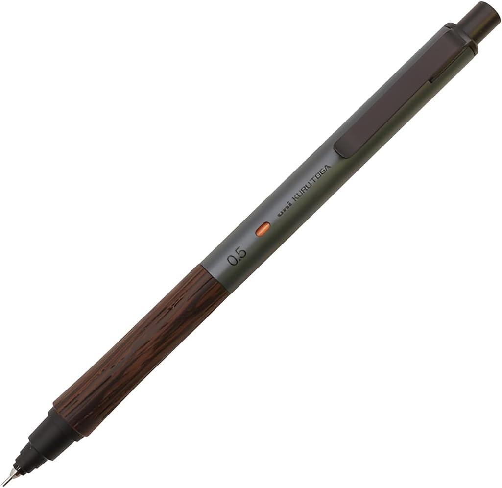 Uni Kuru Toga Wood, 0.5Mm Mechanical Pencil, Auto Lead Rotation, Wooden Grip and