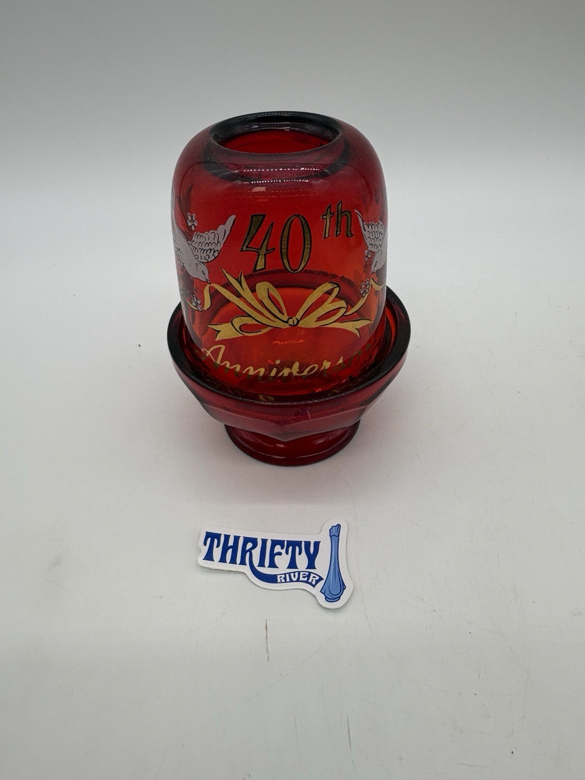 Viking Red Glass 40th Anniversary Fairy Lamp- Excellent Condition