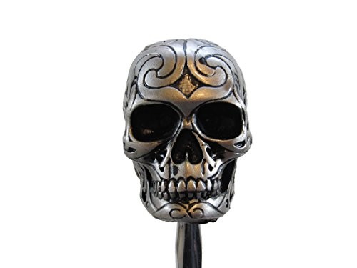 Silver Tone Carved Celtic Zombie Tattoo Skull Head Hot Rod Auto Gear Shift 