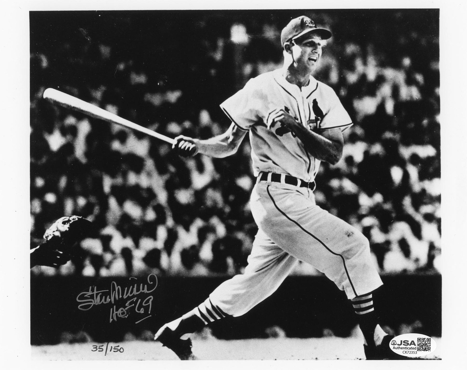 Stan Musial Autographed 8x10 Photo (HOF 69, smudged) JSA CK72353
